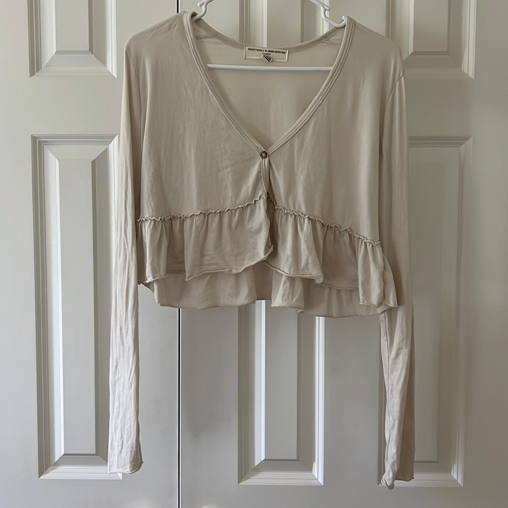urban outfitters cropped long sleeve shirt with buttons/ruffles